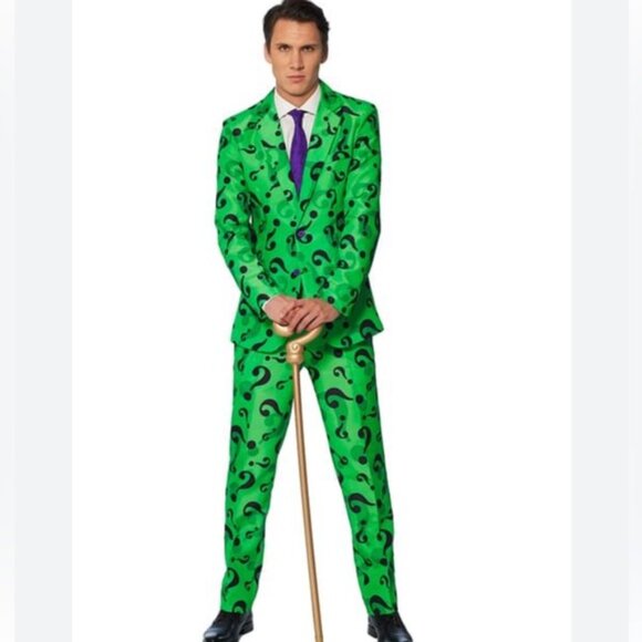 The Riddler Batman Question Mark Suit 3 Piece Costume Set Unisex Men’s Large - Picture 2 of 16